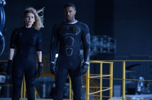 This photo provided by Twentieth Century Fox shows, Kate Mara, left, as Sue Storm, and Michael B. Jordan as Johnny Storm, in a scene from the film, "Fantastic Four," releasing in U.S. theaters on Aug. 7, 2015. The Fox panel is held on Saturday, July 11, 2015, at the San Diego Convention Center during the Comic-Con International. (Ben Rothstein/Twentieth Century Fox via AP) ORG XMIT: CAET221